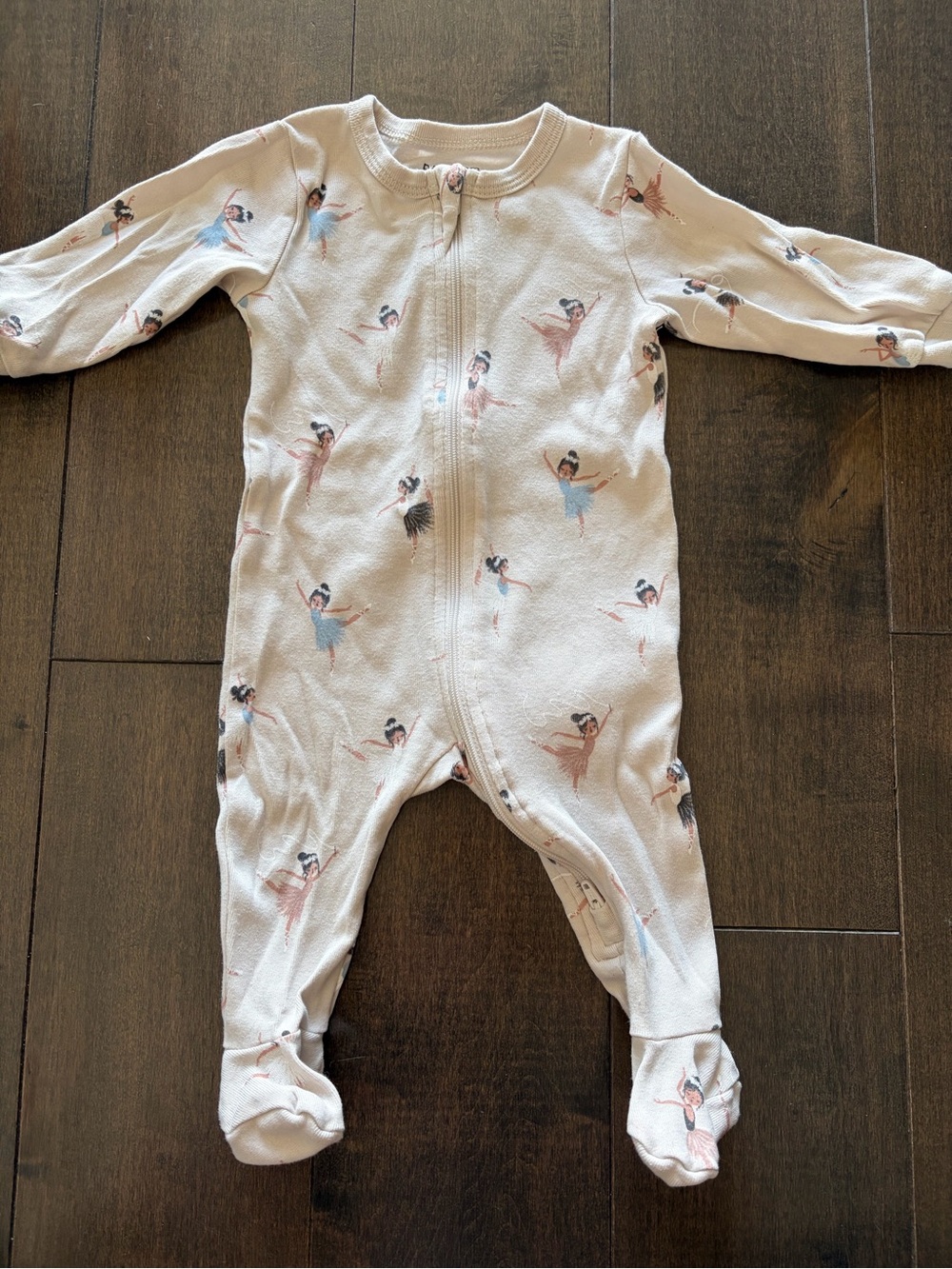 Petit Lem Cream Footed One-Piece with Ballerina Print